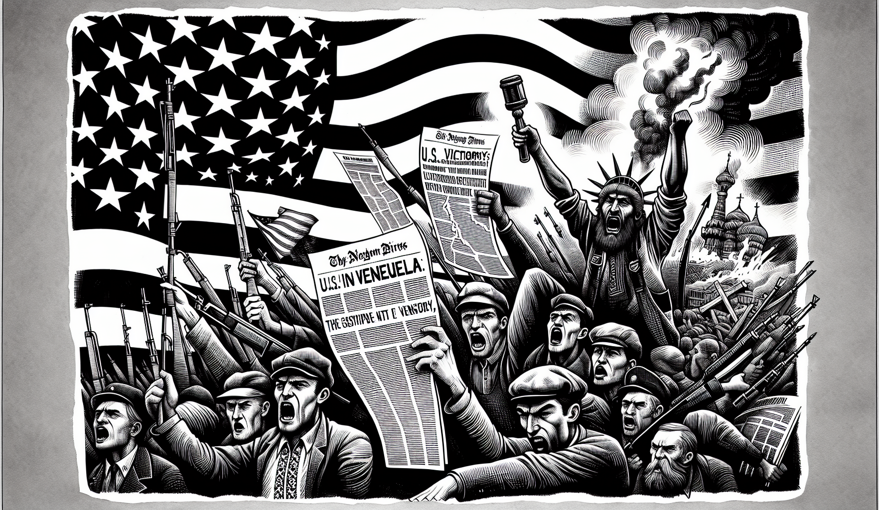 Illustration for: Ukrainians Welcome a U.S. Victory in Venezuela, and Lament a Double Standard