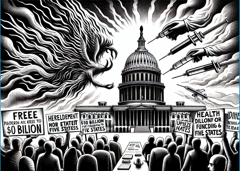 Illustration for: Health Dept. to Freeze $10 Billion in Funding to 5 Democratic States