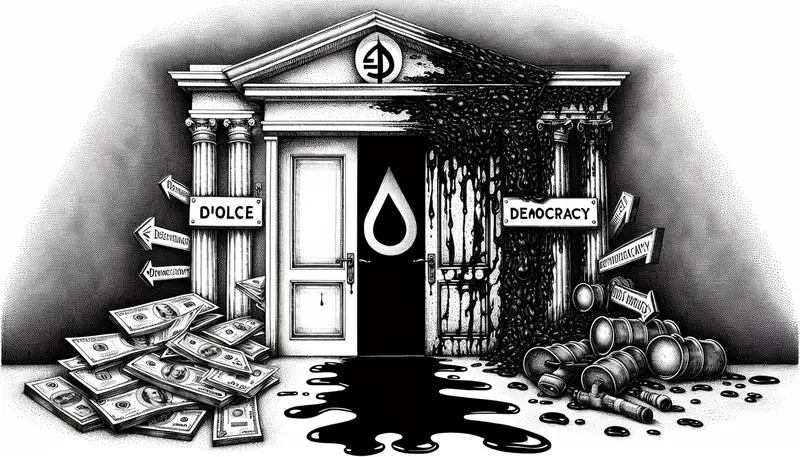 Illustration for: A Tale of Two Meetings: Trump Chooses Oil Over Democracy