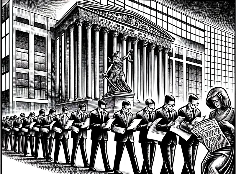 Illustration for: After the Supreme Court's ruling on tariffs, companies line up for refunds